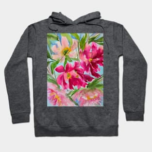 Windy Peony Watercolor Painting Hoodie